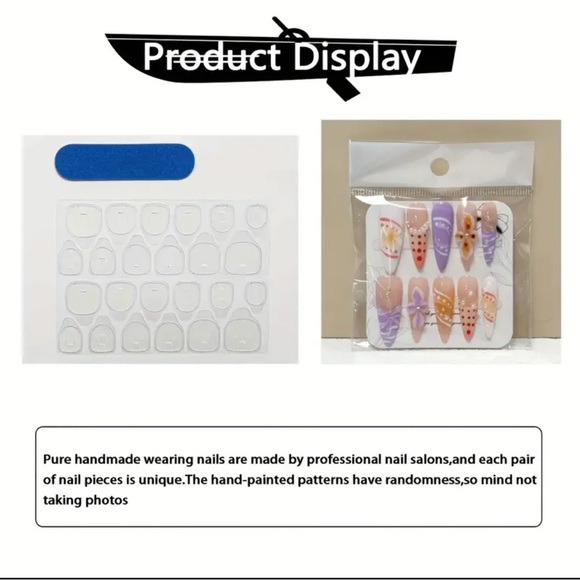 Colorful Handmade Press On Nail Art Set with Floral Designs Long Length 3D NWT - Picture 7 of 10